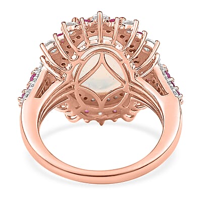 D'Joy Premium Ethiopian Welo Opal and Multi Gemstone 5.10 ctw Cherry Blossom Ring in 18K Vermeil Rose Gold Over Sterling Silver (Size 10.0)
