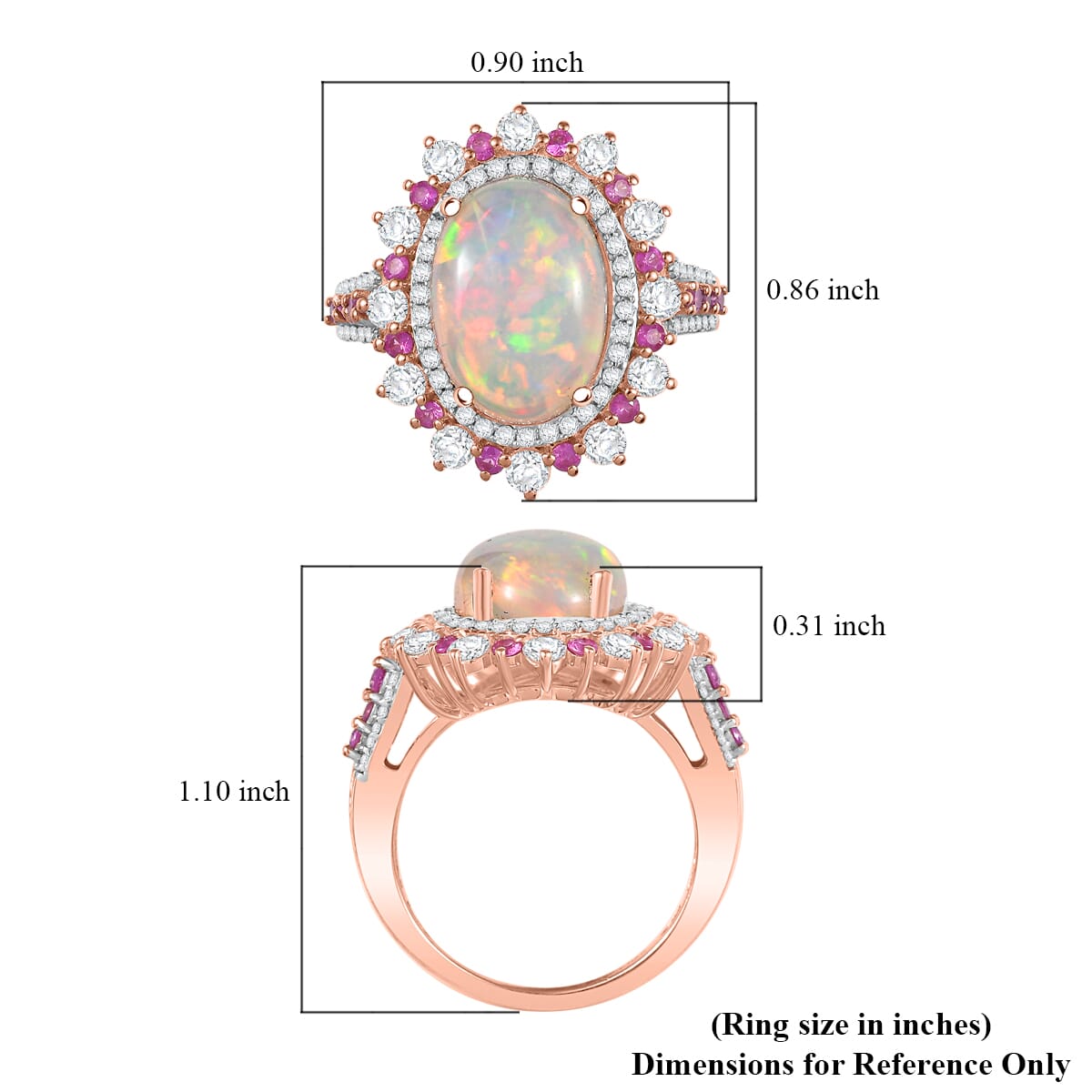 D'Joy Premium Ethiopian Welo Opal and Multi Gemstone 5.10 ctw Cherry Blossom Ring in 18K Vermeil Rose Gold Over Sterling Silver (Size 10.0) image number 5