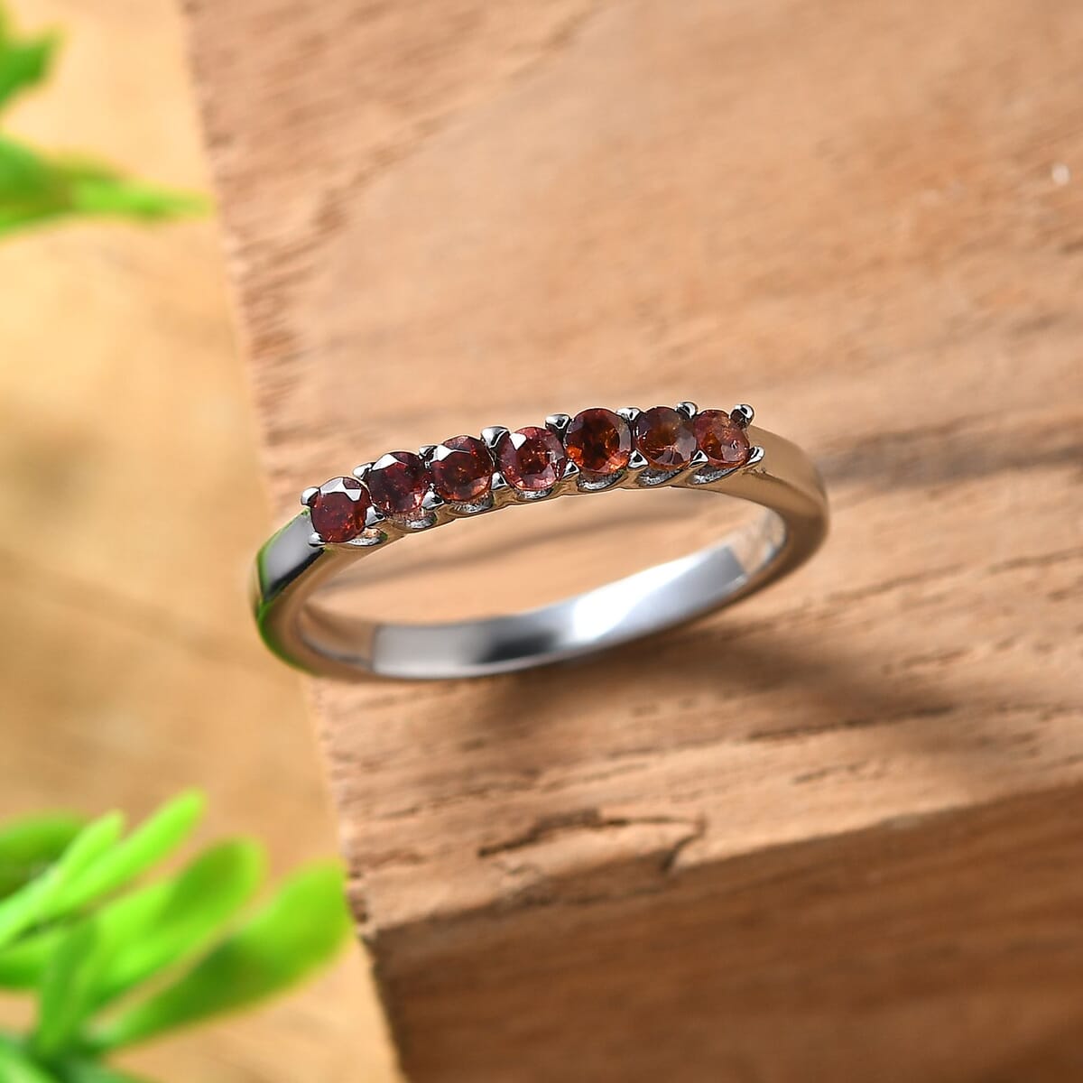 Anthill Garnet 0.35 ctw 7 Stone Ring in Stainless Steel (Size 10.0) image number 1