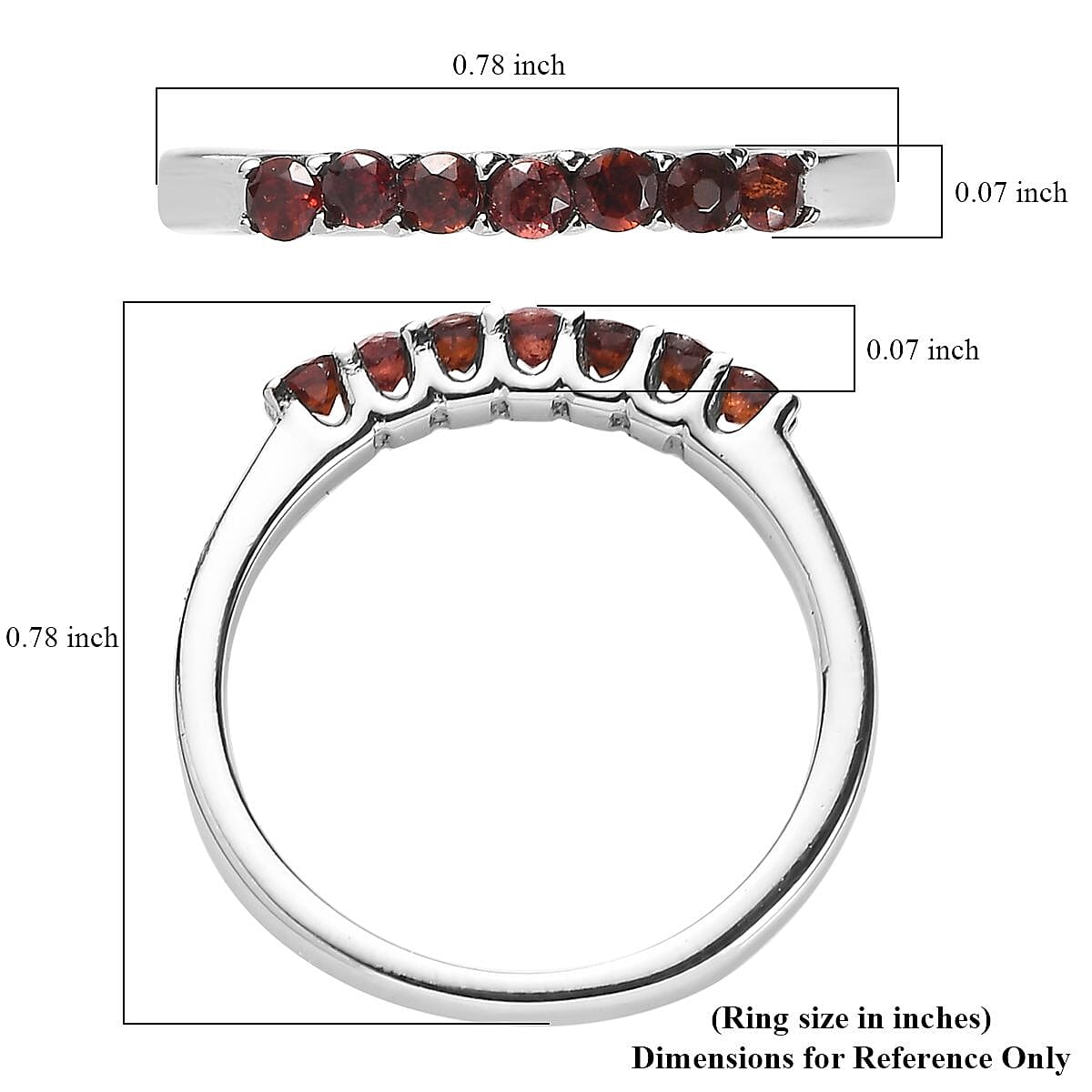 Anthill Garnet 0.35 ctw 7 Stone Ring in Stainless Steel (Size 6.0) image number 5