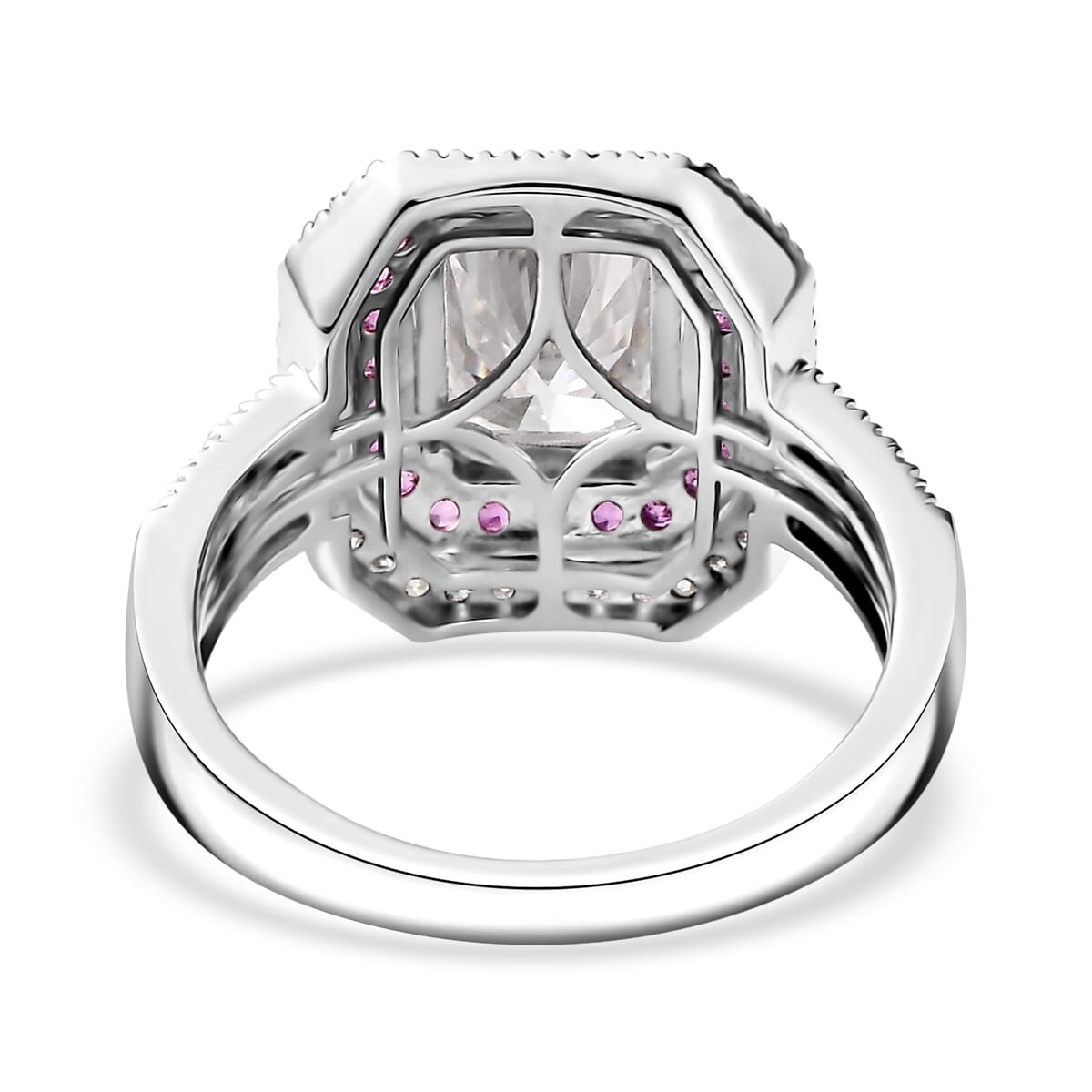 D'Joy Moissanite and Madagascar Pink Sapphire 3.50 ctw Art Deco Ring in Rhodium Over Sterling Silver (Size 10.0) image number 4