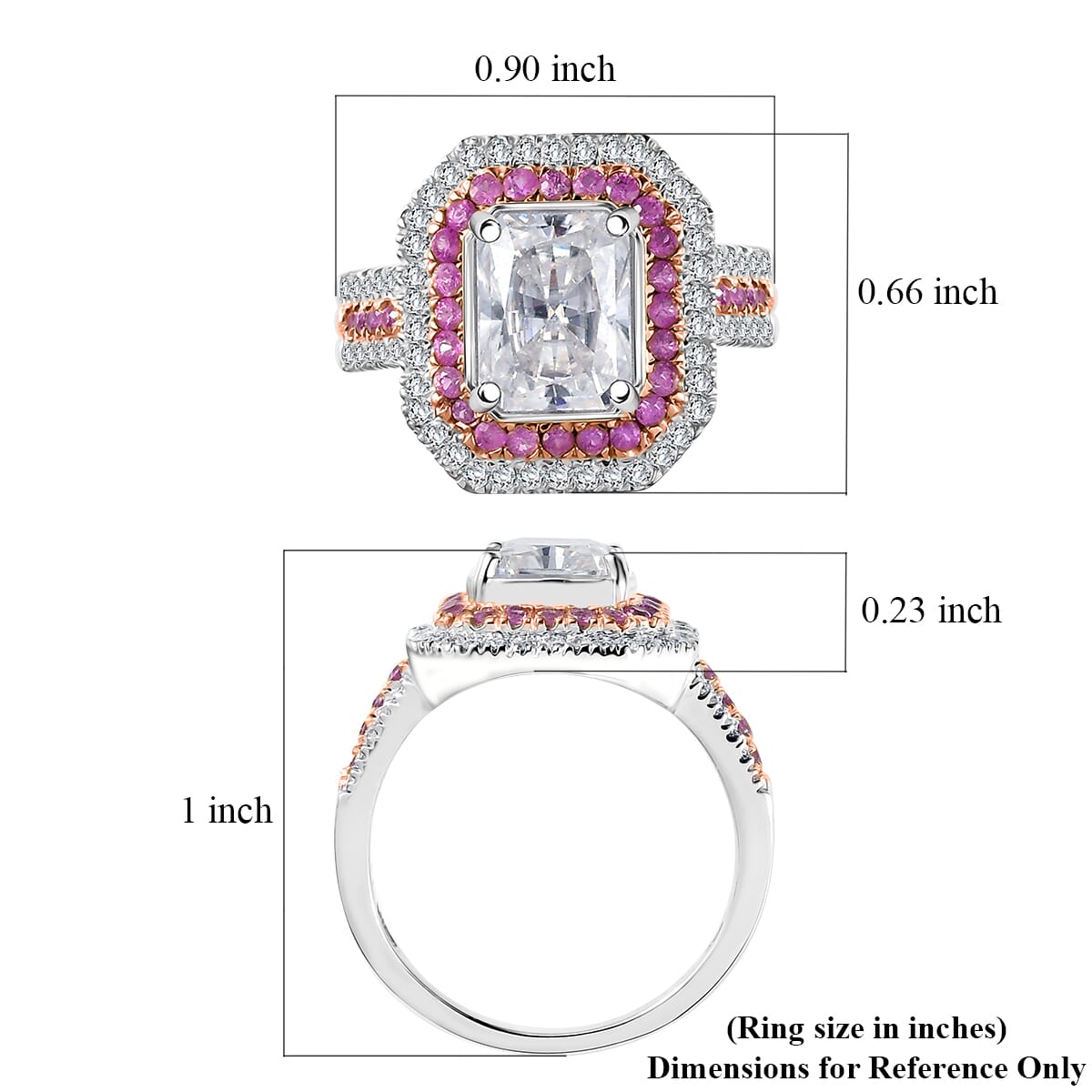 D'Joy Moissanite and Madagascar Pink Sapphire 3.50 ctw Art Deco Ring in Rhodium Over Sterling Silver (Size 10.0) image number 5