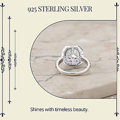 D'Joy Moissanite and Madagascar Pink Sapphire 3.50 ctw Art Deco Ring in Rhodium Over Sterling Silver (Size 10.0)