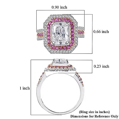 D'Joy Moissanite and Madagascar Pink Sapphire 3.50 ctw Art Deco Ring in Rhodium Over Sterling Silver (Size 10.0)