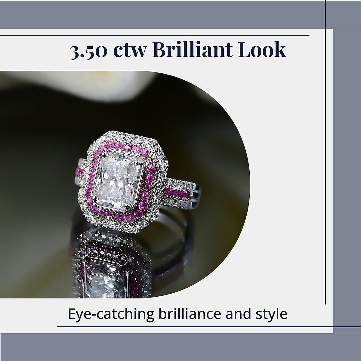 D'Joy Moissanite and Madagascar Pink Sapphire 3.50 ctw Art Deco Ring in Rhodium Over Sterling Silver (Size 5.0) image number 4