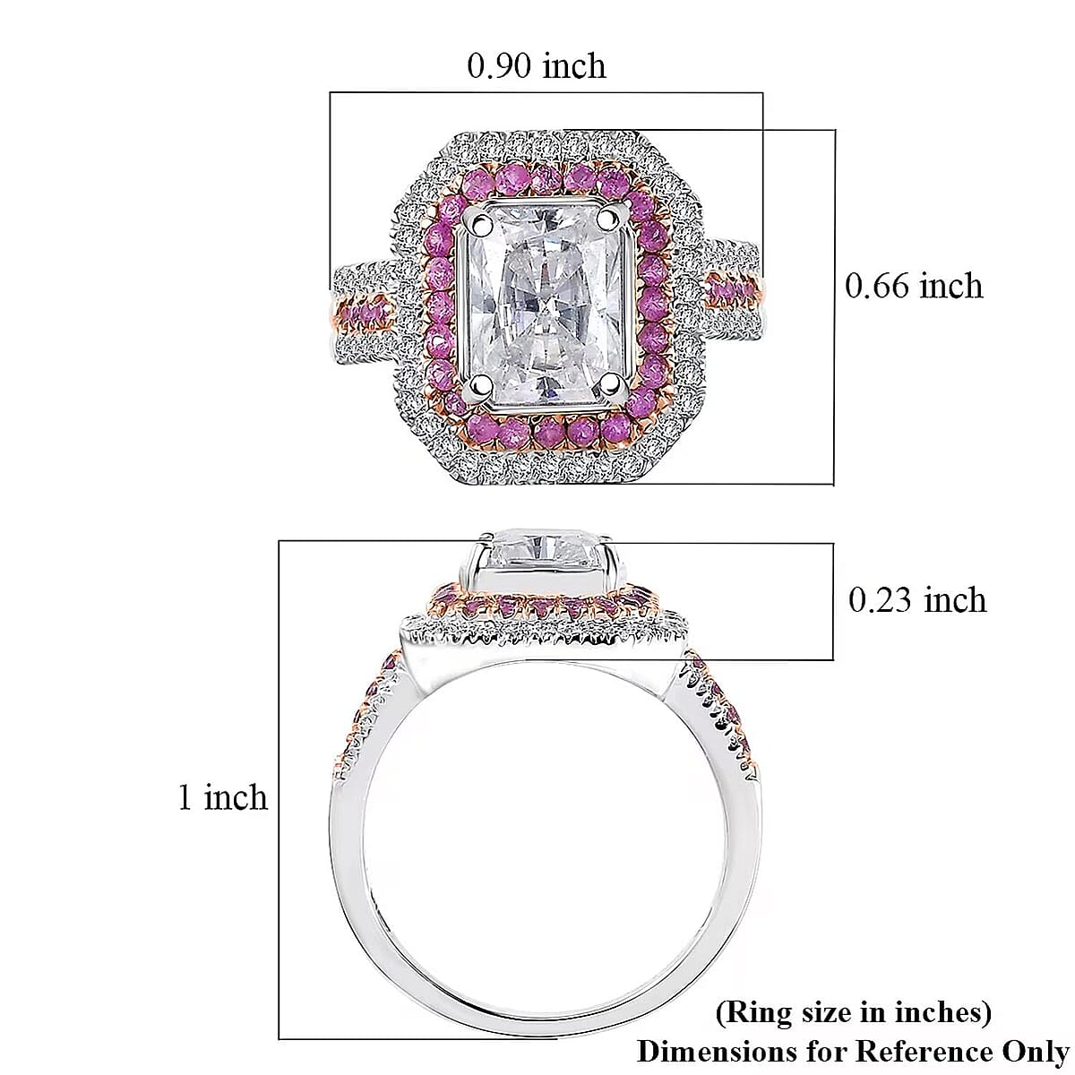 D'Joy Moissanite and Madagascar Pink Sapphire 3.50 ctw Art Deco Ring in Rhodium Over Sterling Silver (Size 6.0) image number 6