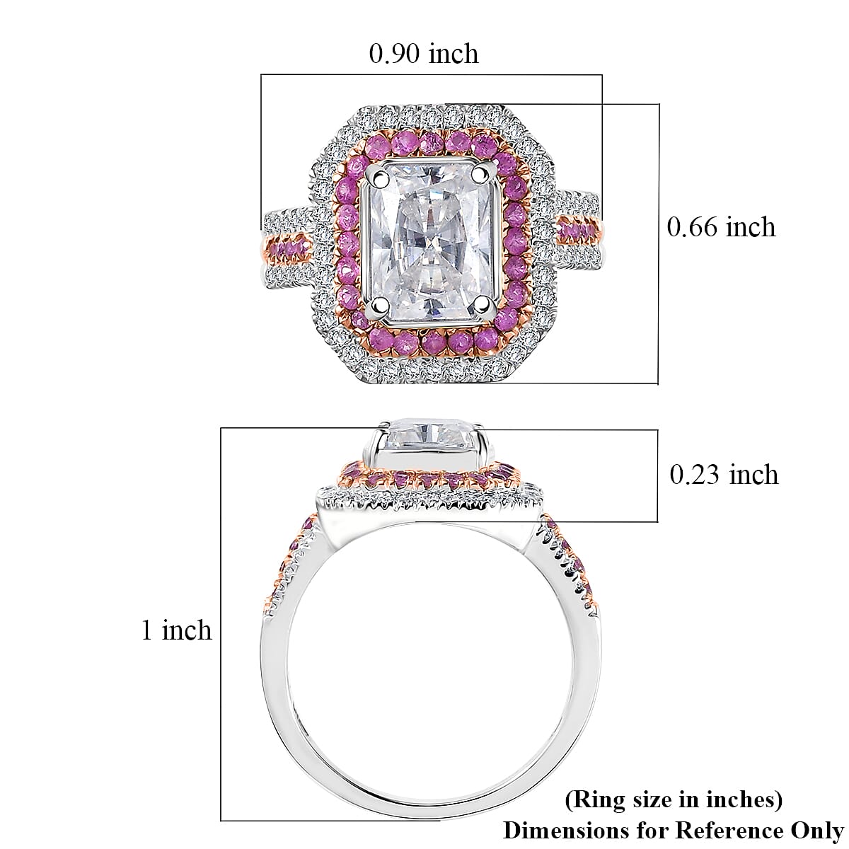D'Joy Moissanite and Madagascar Pink Sapphire 3.50 ctw Art Deco Ring in Rhodium Over Sterling Silver (Size 7.0) image number 5