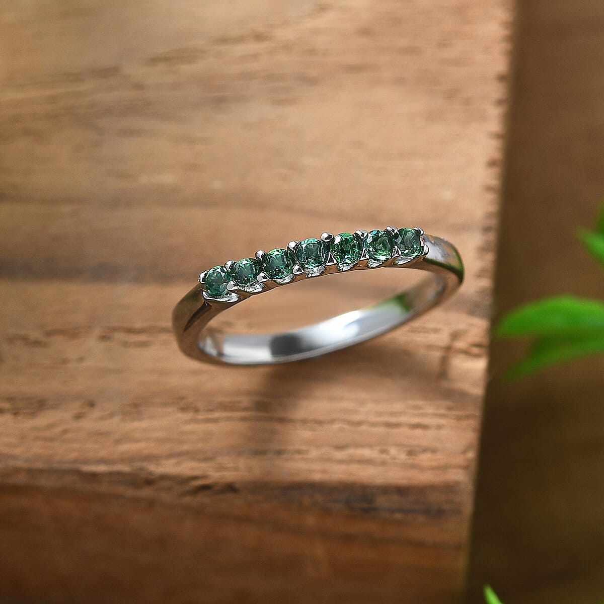 Signity Rainforest Topaz 0.30 ctw 7 Stone Ring in Stainless Steel (Size 9.0) image number 1