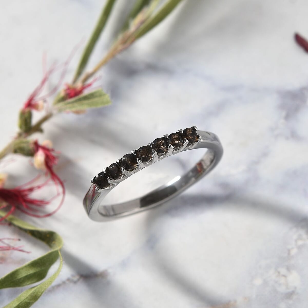 Brazilian Smoky Quartz 0.25 ctw 7 Stone Ring in Stainless Steel (Size 10.0) image number 1