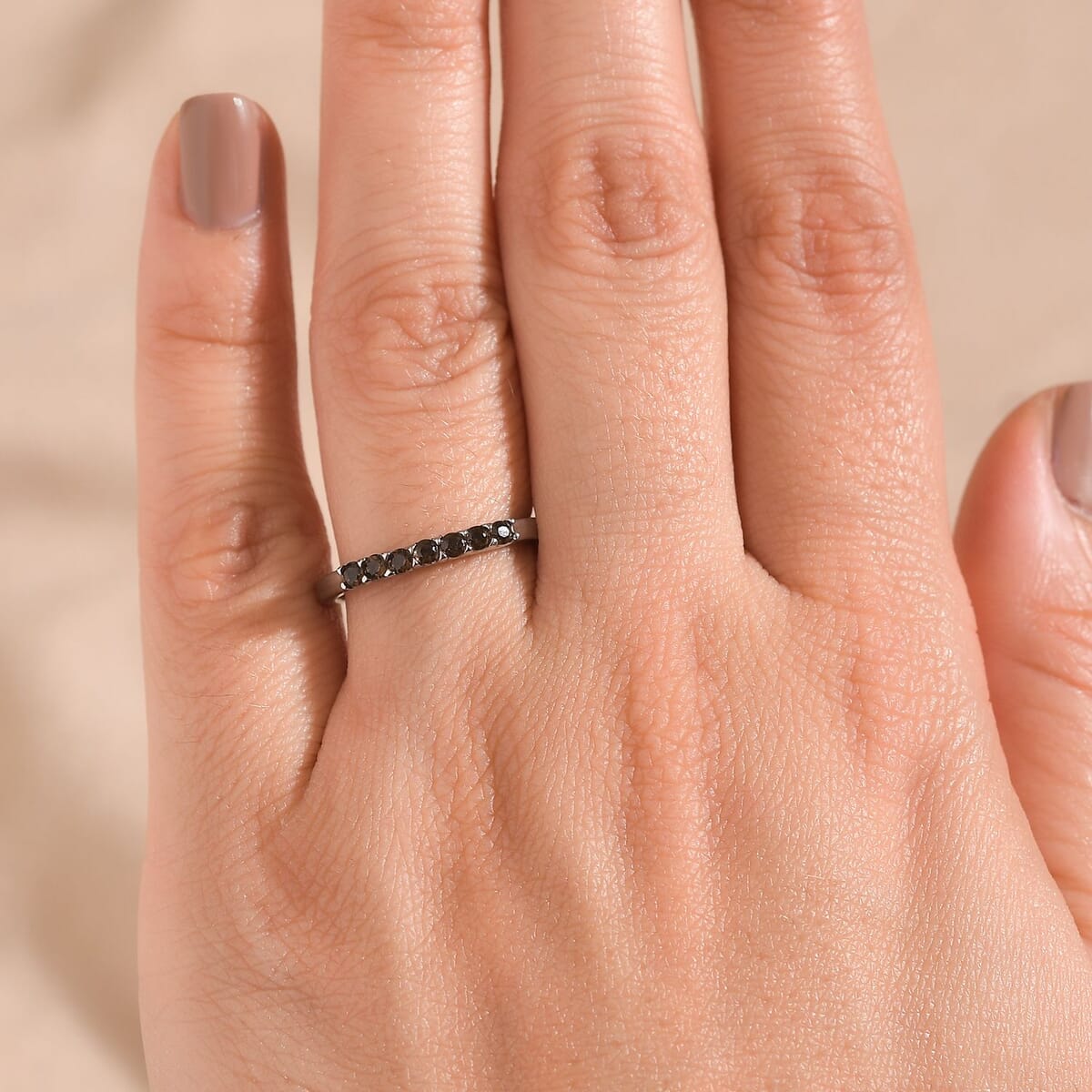 Brazilian Smoky Quartz 0.25 ctw 7 Stone Ring in Stainless Steel (Size 10.0) image number 2