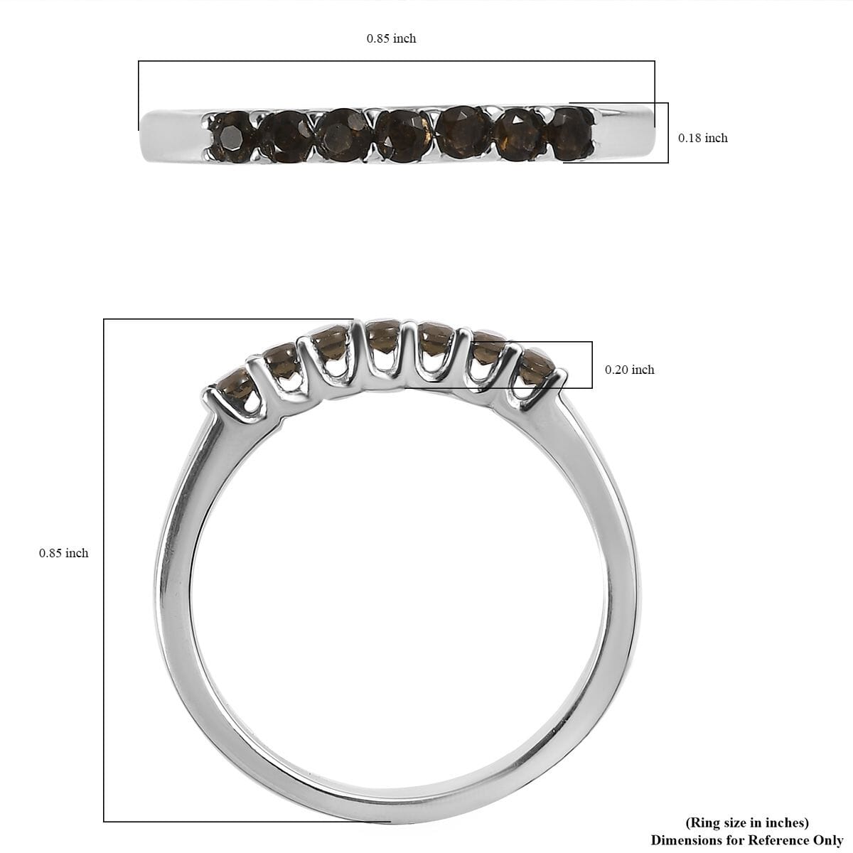 Brazilian Smoky Quartz 0.25 ctw 7 Stone Ring in Stainless Steel (Size 10.0) image number 5