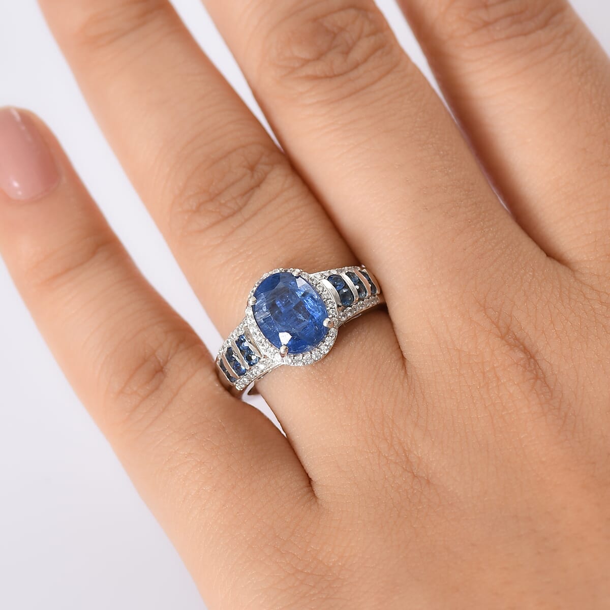 D'Joy Premium Kashmir Kyanite and Multi Gemstone 4.30 ctw Celestial Harmony Ring in Rhodium Over Sterling Silver (Size 10.0) image number 2