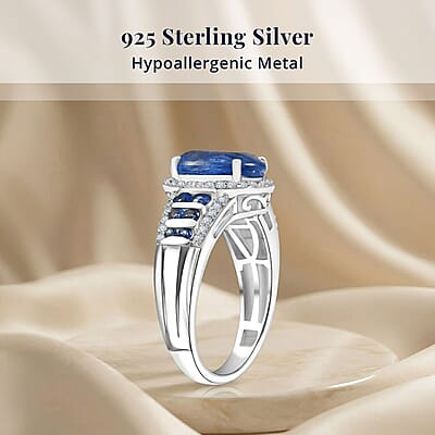 D'Joy Premium Kashmir Kyanite and Multi Gemstone 4.30 ctw Celestial Harmony Ring in Rhodium Over Sterling Silver (Size 10.0)
