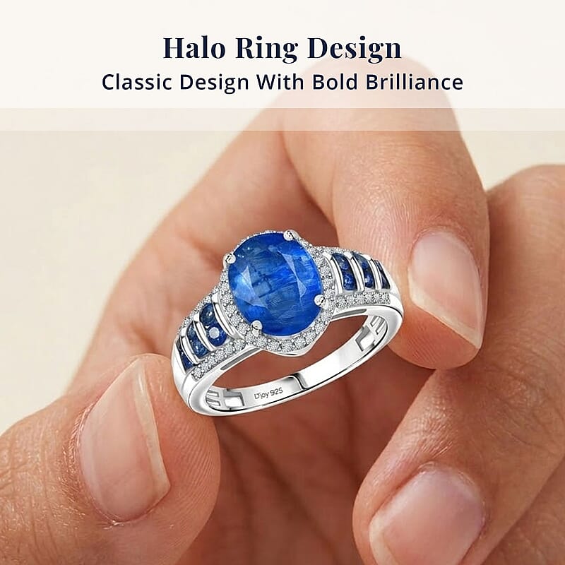 D'Joy Premium Kashmir Kyanite and Multi Gemstone 4.30 ctw Celestial Harmony Ring in Rhodium Over Sterling Silver (Size 10.0)