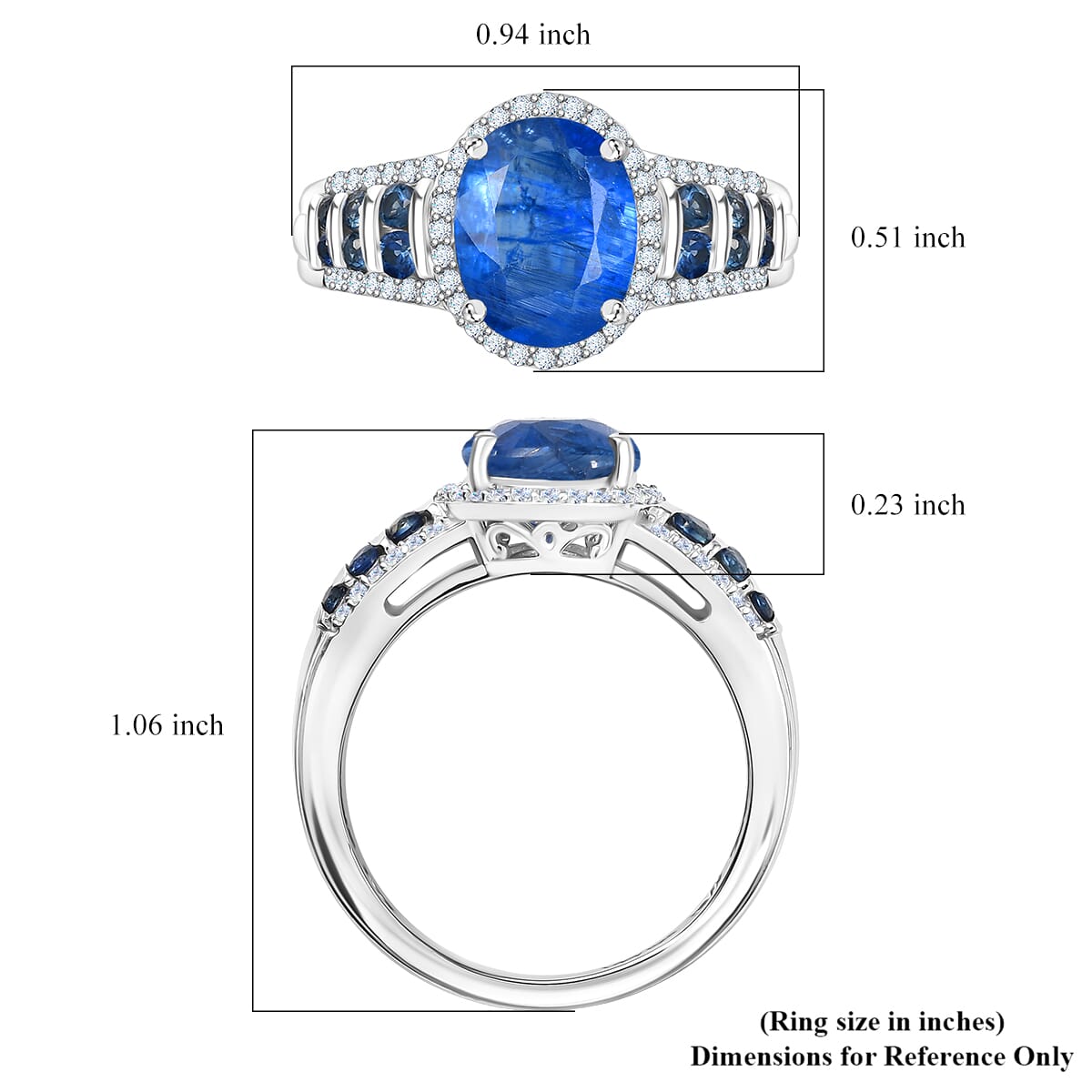 D'Joy Premium Kashmir Kyanite and Multi Gemstone 4.30 ctw Celestial Harmony Ring in Rhodium Over Sterling Silver (Size 10.0) image number 5