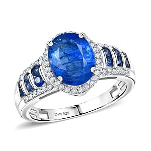 D'Joy Premium Kashmir Kyanite and Multi Gemstone 4.30 ctw Celestial Harmony Ring in Rhodium Over Sterling Silver (Size 5.0)
