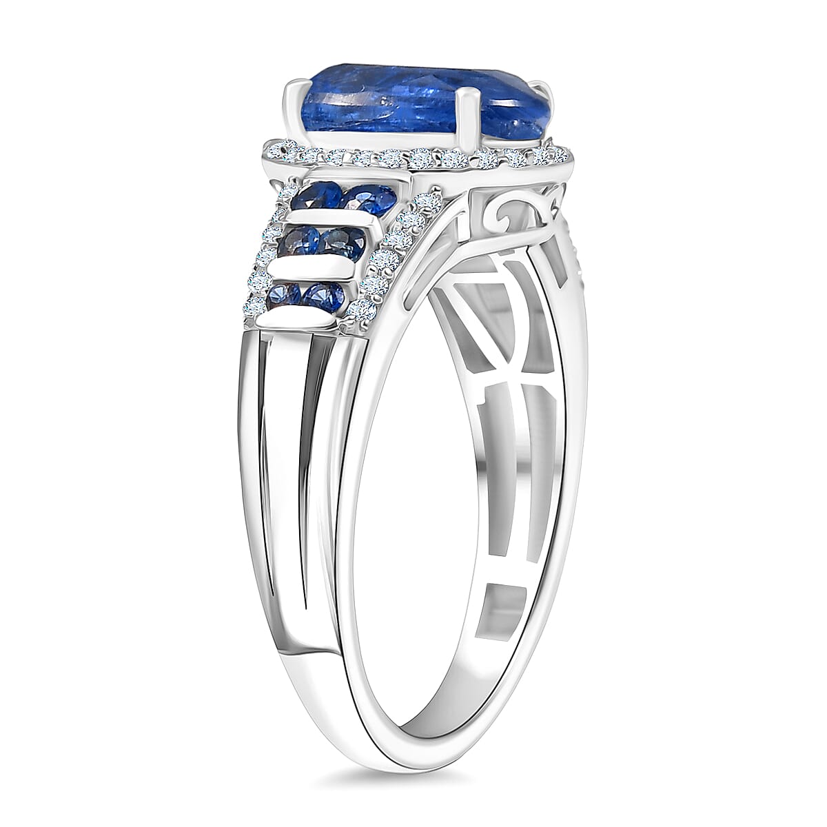 D'Joy Premium Kashmir Kyanite and Multi Gemstone 4.30 ctw Celestial Harmony Ring in Rhodium Over Sterling Silver (Size 6.0)