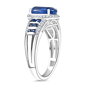 D'Joy Premium Kashmir Kyanite and Multi Gemstone 4.30 ctw Celestial Harmony Ring in Rhodium Over Sterling Silver (Size 6.0)