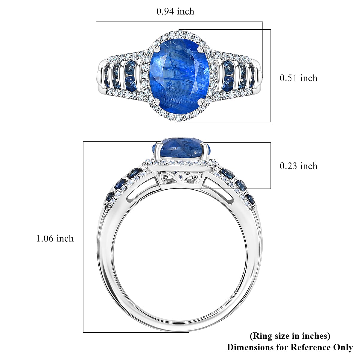 D'Joy Premium Kashmir Kyanite and Multi Gemstone 4.30 ctw Celestial Harmony Ring in Rhodium Over Sterling Silver (Size 6.0)