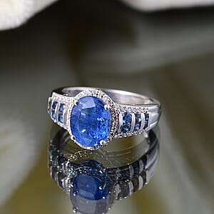 D'Joy Premium Kashmir Kyanite and Multi Gemstone 4.30 ctw Celestial Harmony Ring in Rhodium Over Sterling Silver (Size 7.0)