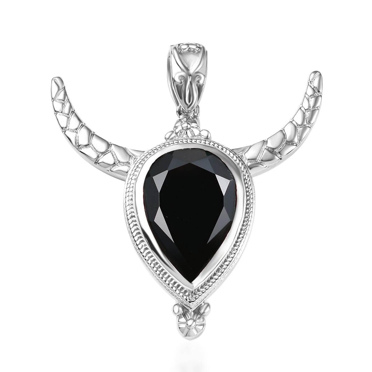 Karis Thai Black Spinel 11.40 ctw Bull Horn Pendant without Chain in Platinum Bond  image number 0