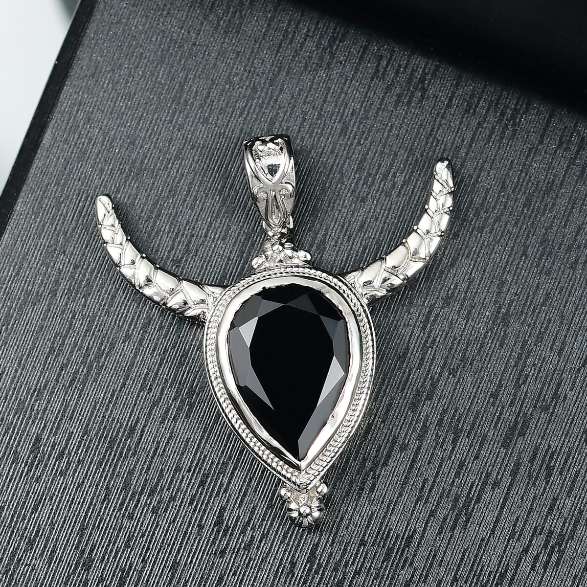 Karis Thai Black Spinel 11.40 ctw Bull Horn Pendant without Chain in Platinum Bond  image number 1