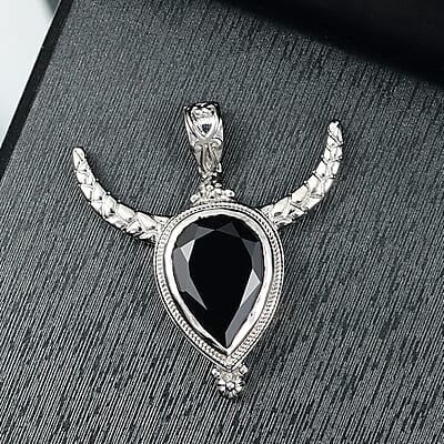 Karis Thai Black Spinel 11.40 ctw Bull Horn Pendant without Chain in Platinum Bond 