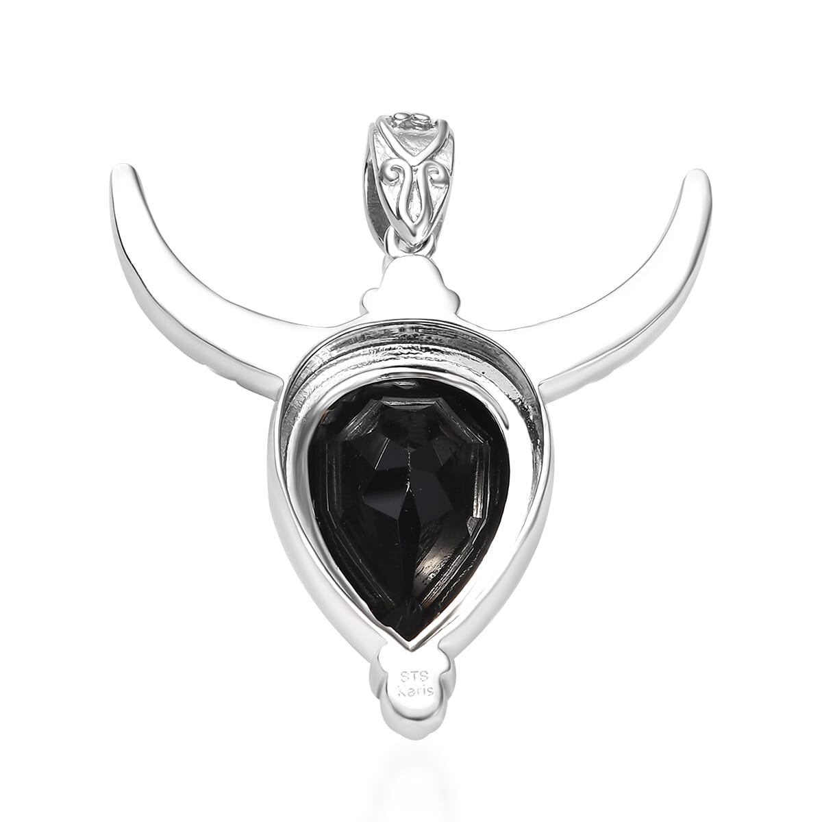 Karis Thai Black Spinel 11.40 ctw Bull Horn Pendant without Chain in Platinum Bond  image number 4