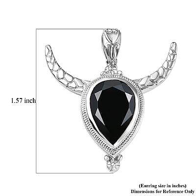 Karis Thai Black Spinel 11.40 ctw Bull Horn Pendant without Chain in Platinum Bond 