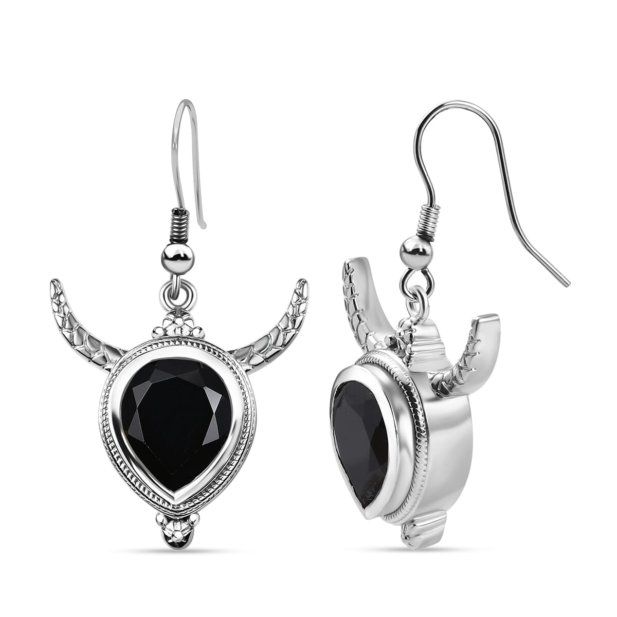 Karis Thai Black Spinel 10.35 ctw Bull Horn Earrings in Platinum Bond image number 0