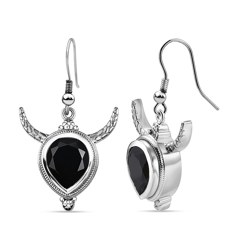 Karis Thai Black Spinel 10.35 ctw Bull Horn Earrings in Platinum Bond