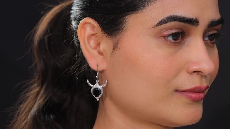 Karis Thai Black Spinel 10.35 ctw Bull Horn Earrings in Platinum Bond