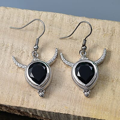 Karis Thai Black Spinel 10.35 ctw Bull Horn Earrings in Platinum Bond
