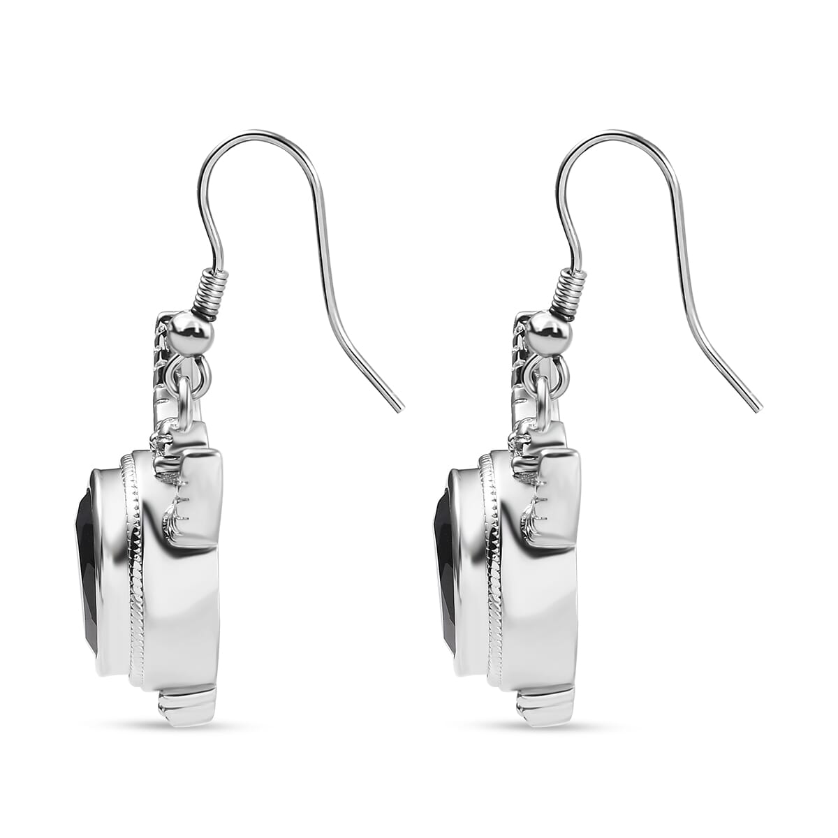 Karis Thai Black Spinel 10.35 ctw Bull Horn Earrings in Platinum Bond image number 3