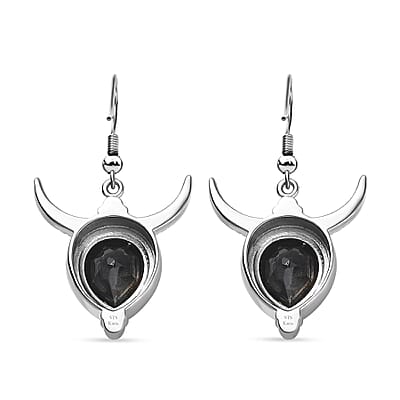 Karis Thai Black Spinel 10.35 ctw Bull Horn Earrings in Platinum Bond