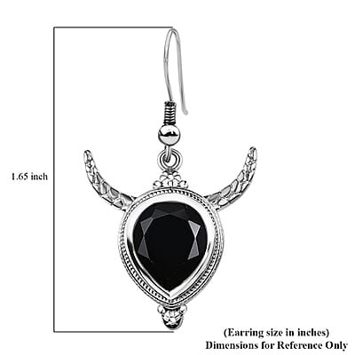 Karis Thai Black Spinel 10.35 ctw Bull Horn Earrings in Platinum Bond