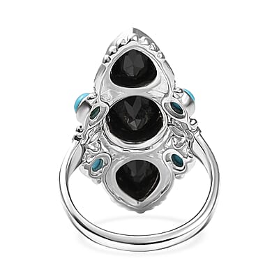 Karis Thai Black Spinel and Sleeping Beauty Turquoise 5.70 ctw Starlit Ocean Ring in Platinum Bond (Size 10.0)