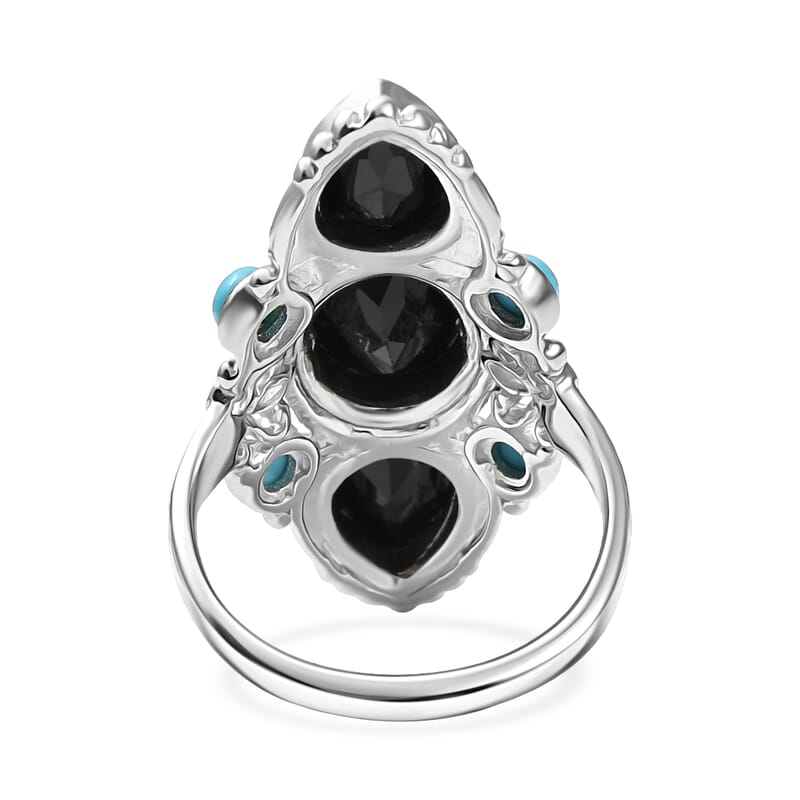 Karis Thai Black Spinel and Sleeping Beauty Turquoise 5.70 ctw Starlit Ocean Ring in Platinum Bond (Size 10.0)