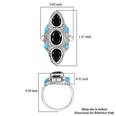 Karis Thai Black Spinel and Sleeping Beauty Turquoise 5.70 ctw Starlit Ocean Ring in Platinum Bond (Size 10.0)