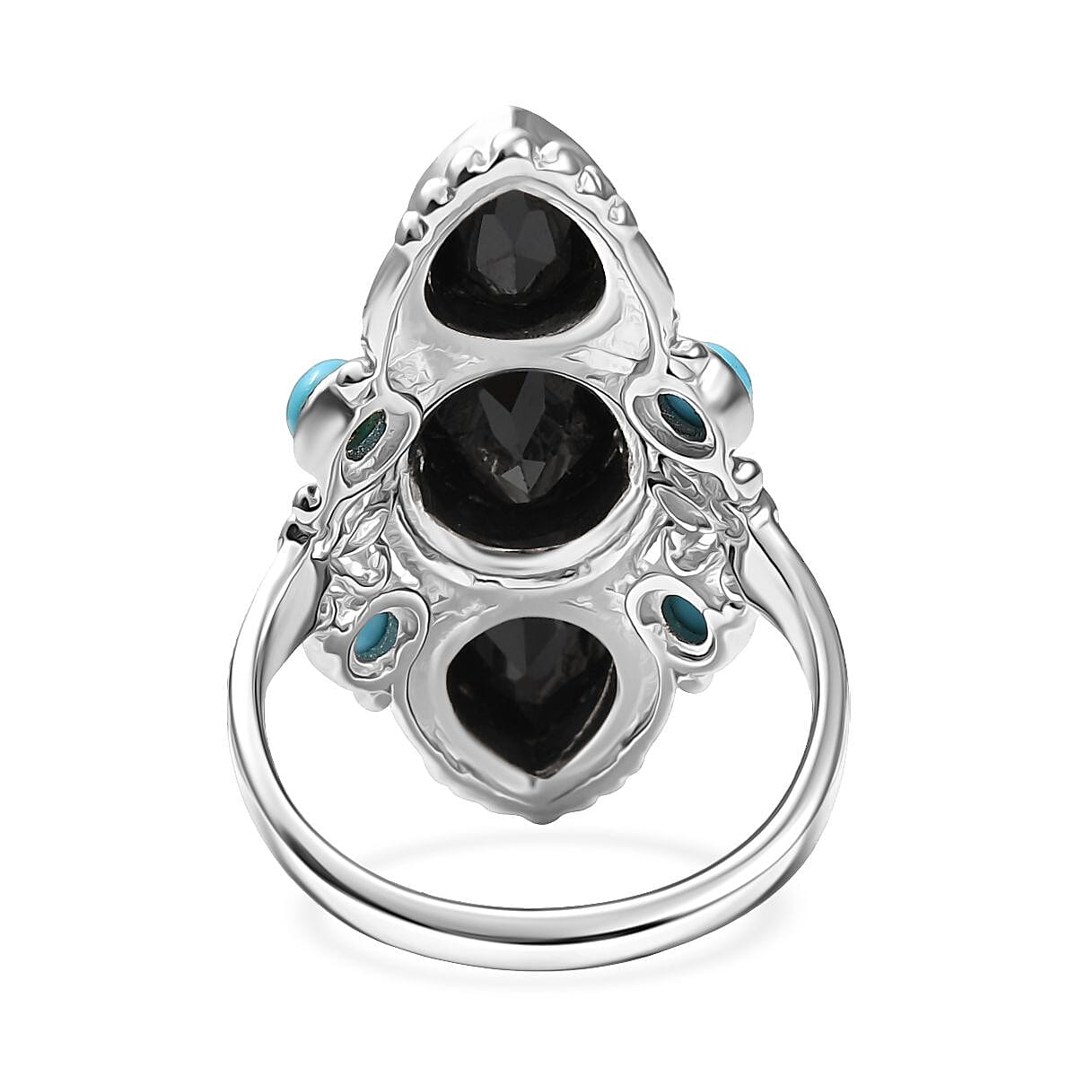 Karis Thai Black Spinel and Sleeping Beauty Turquoise 5.70 ctw Starlit Ocean Ring in Platinum Bond (Size 7.0)