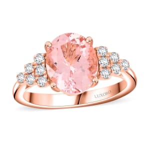 Luxoro 10K Rose Gold  AAA   Pink Morganite ,  White Diamond  I2 Ring ,  Gold Wt. 3.27 g 3.00 ctw