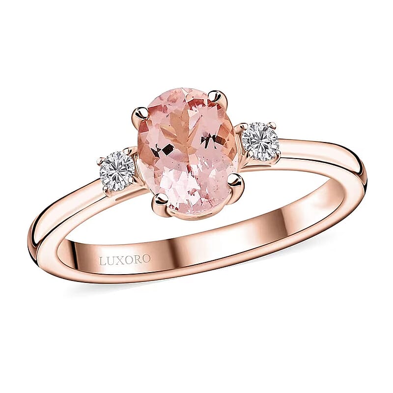 Certified & Appraised Luxoro 10K Rose Gold AAA Pink Morganite, Diamond (G-H, I2) Ring (Size 5.0) 1.35 ctw