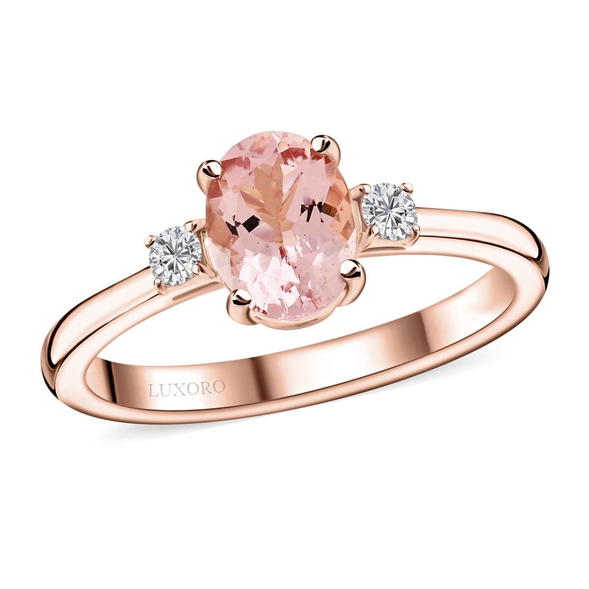 Luxoro 10K Rose Gold  AAA   Pink Morganite ,  White Diamond  I2 Ring ,  Gold Wt. 3.01 g 1.35 ctw image number 0