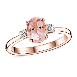 Luxoro 10K Rose Gold  AAA   Pink Morganite ,  White Diamond  I2 Ring ,  Gold Wt. 3.01 g 1.35 ctw