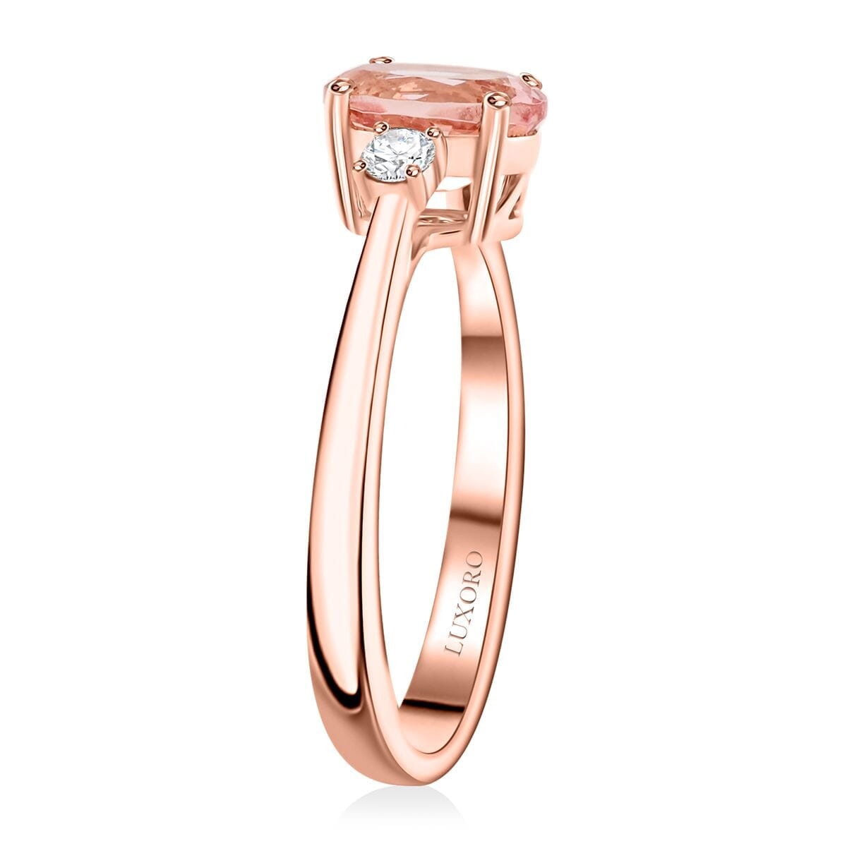 Luxoro 10K Rose Gold  AAA   Pink Morganite ,  White Diamond  I2 Ring ,  Gold Wt. 3.01 g 1.35 ctw image number 2