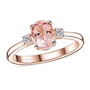 Luxoro 10K Rose Gold  AAA   Pink Morganite ,  White Diamond  I2 Ring ,  Gold Wt. 3.01 g 1.35 ctw