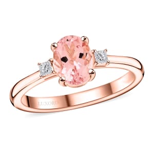 Luxoro 10K Rose Gold  AAA   Pink Morganite ,  White Diamond  I2 Ring ,  Gold Wt. 3 g 1.35 ctw
