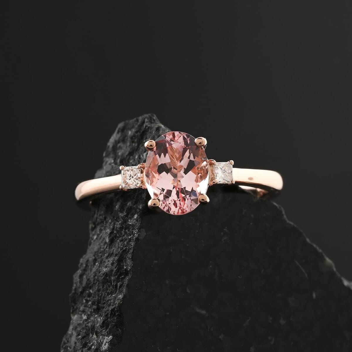Luxoro 10K Rose Gold  AAA   Pink Morganite ,  White Diamond  I2 Ring ,  Gold Wt. 3 g 1.35 ctw image number 1