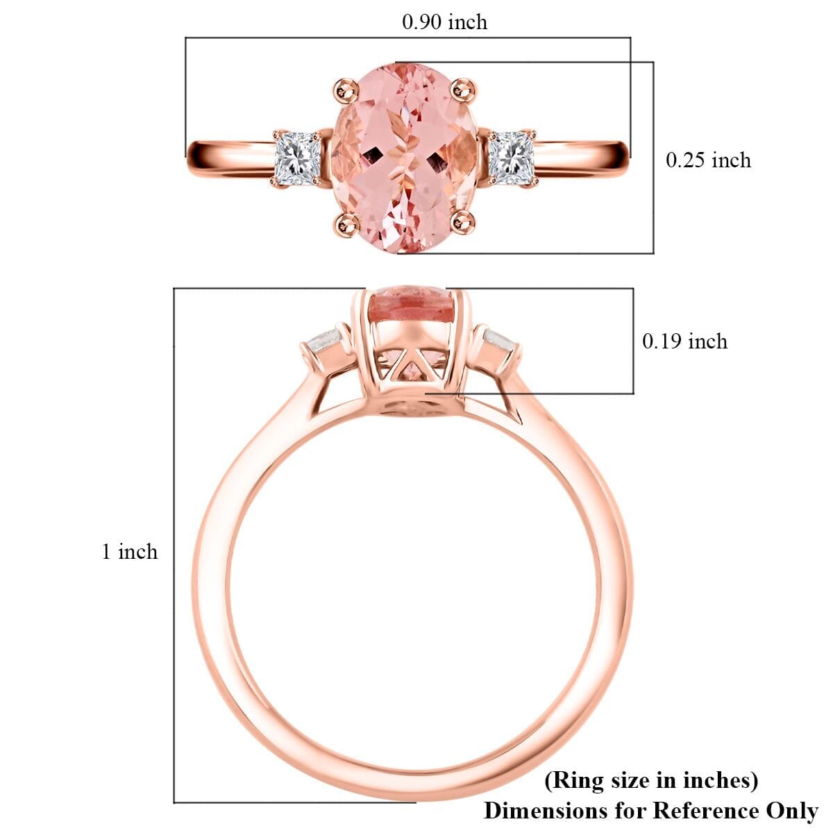 Luxoro 10K Rose Gold  AAA   Pink Morganite ,  White Diamond  I2 Ring ,  Gold Wt. 3 g 1.35 ctw image number 5