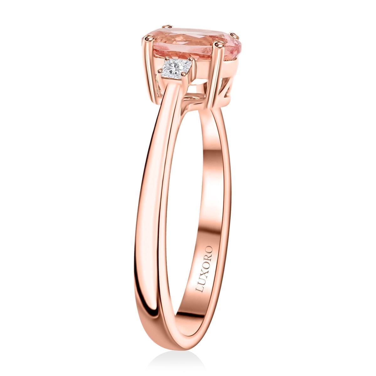 Luxoro 10K Rose Gold  AAA   Pink Morganite ,  White Diamond  I2 Ring ,  Gold Wt. 3 g 1.35 ctw image number 3